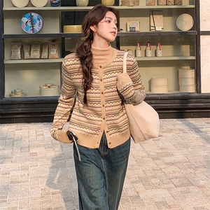 小香风条纹羊毛开衫外套女春秋2025年新款小个子盐系轻熟减龄上衣
