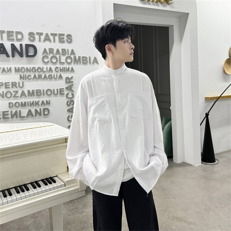 春季亚麻长袖衬衫男纯色宽松韩版潮流休闲上衣麻衬衣3419P45,男装衬衫,星座710