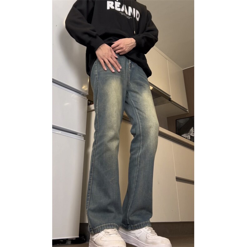 撞色怀旧微喇叭裤男设计感小众韩版宽松直筒牛仔裤ins潮GJ306 P45图片