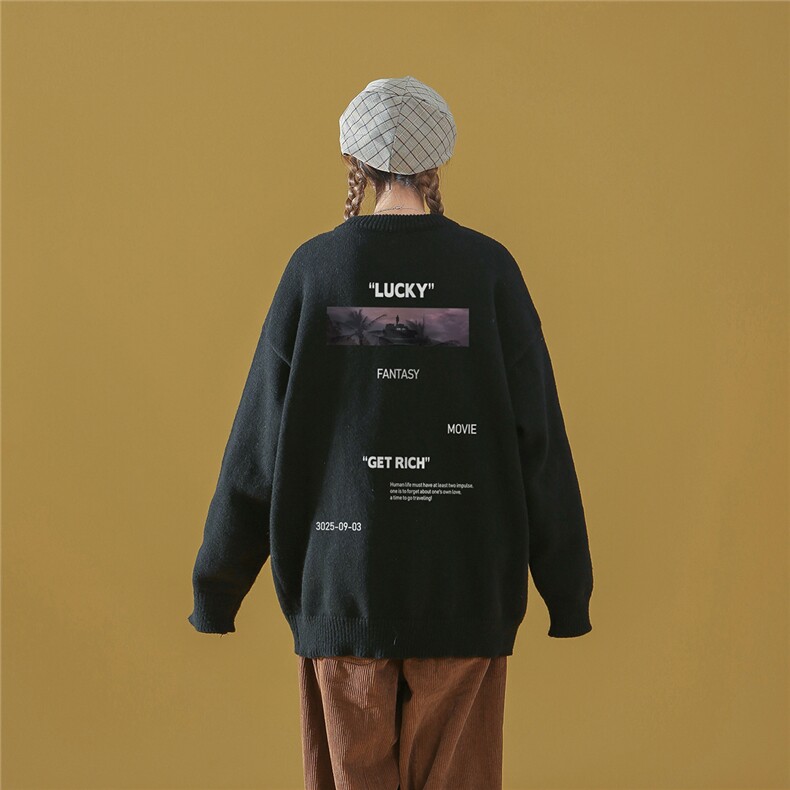 中性风22秋冬ins时尚潮流印花百搭圆领套头毛衣M1052P50控68,男装针织衫/毛衣,A247A