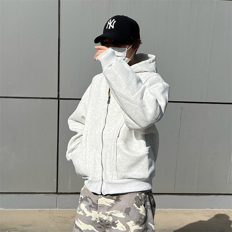 抖音得物高品质二开25秋冬美式重磅宽松结构设计连帽卫衣外套W78,男装卫衣,电商A486-1