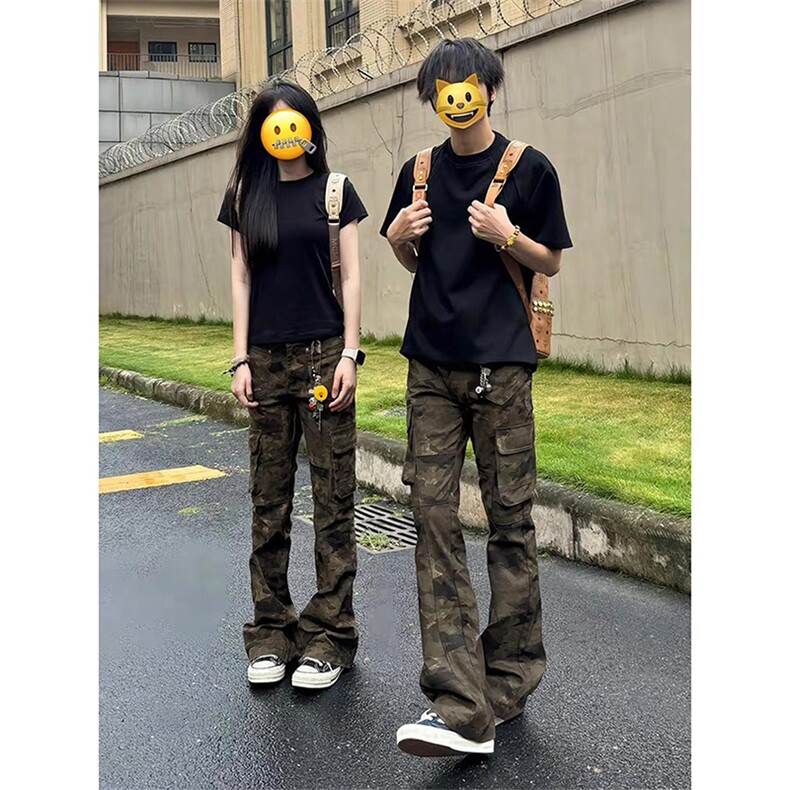 网图美式迷彩工装牛仔裤男高街vibe情侣微喇裤子-A2156P45无差价,男装牛仔裤,电商B241