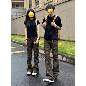 网图 美式迷彩工装牛仔裤男高街vibe情侣微喇裤子-A2156P45无差价图片