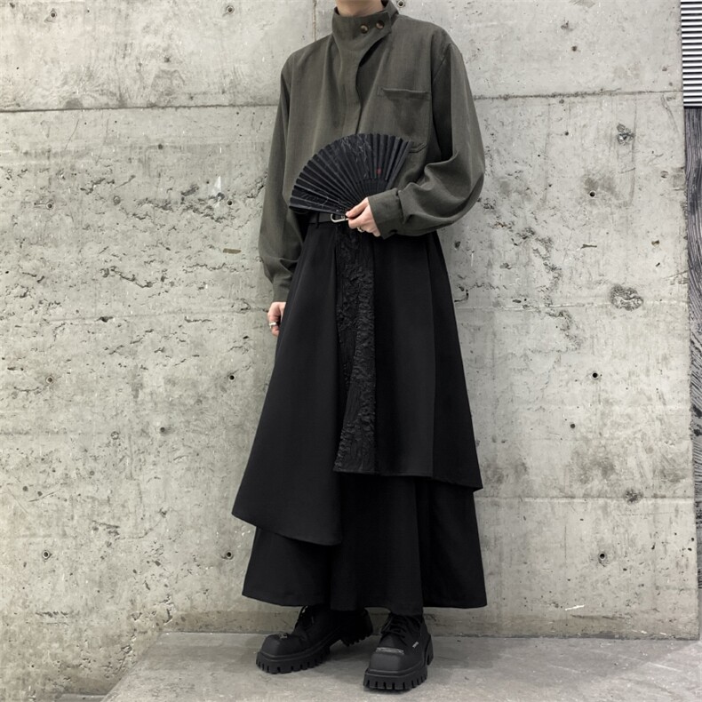 新中式山本耀司暗黑不规则西裤走秀拼接宽松阔腿男女休闲百搭裙裤,男装西裤,星座909
