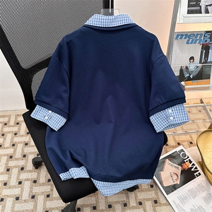 假两件短袖男款夏季潮牌衬衫拼接t恤美式学院风polo衫T555-P40图片