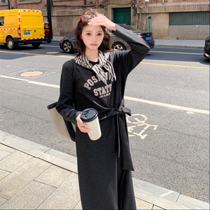 条纹披肩灰色休闲连衣裙女秋季2025新款流行韩系学院风小个子爆款图片