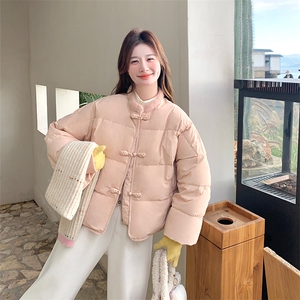 粉色新中式盘扣减龄羽绒服女2025冬季新款小个子保暖气质休闲外套图片