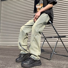 水洗长裤潮直脚牛仔裤气质日系宽松直筒拉链R1033P50，男装牛仔裤，星座1116-2