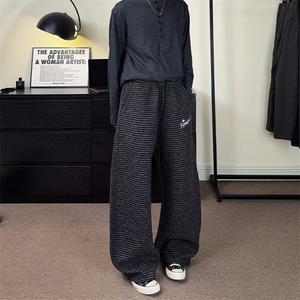 阔腿裤女春秋2025新款垂感宽松bf慵懒黑白斜条纹休闲直筒运动裤潮图片