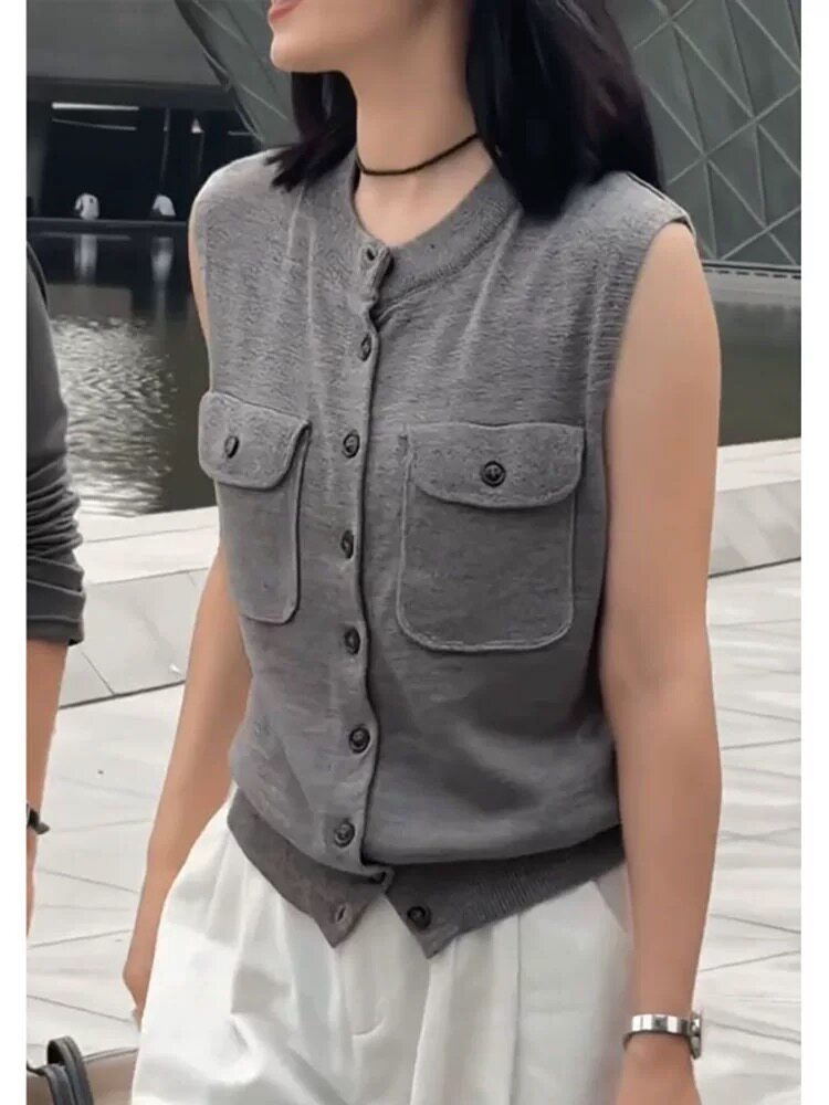 女士天丝轻简时尚舒适百搭双兜坎肩马甲,女装马甲,雪真羊绒