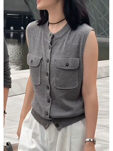 女士天丝轻简时尚舒适百搭双兜坎肩马甲图片