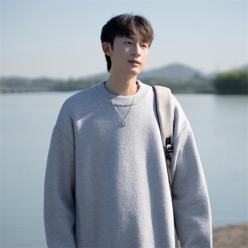 重磅秋冬男女纯色打底针织衫圆领套头半高领毛衣美式复古休闲上衣，男装T恤，电商A486