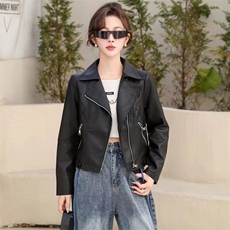 时髦小皮衣外套女2024春秋新款小个子修身显瘦复古PU皮夹克机车服，女装皮衣，跑量工厂店