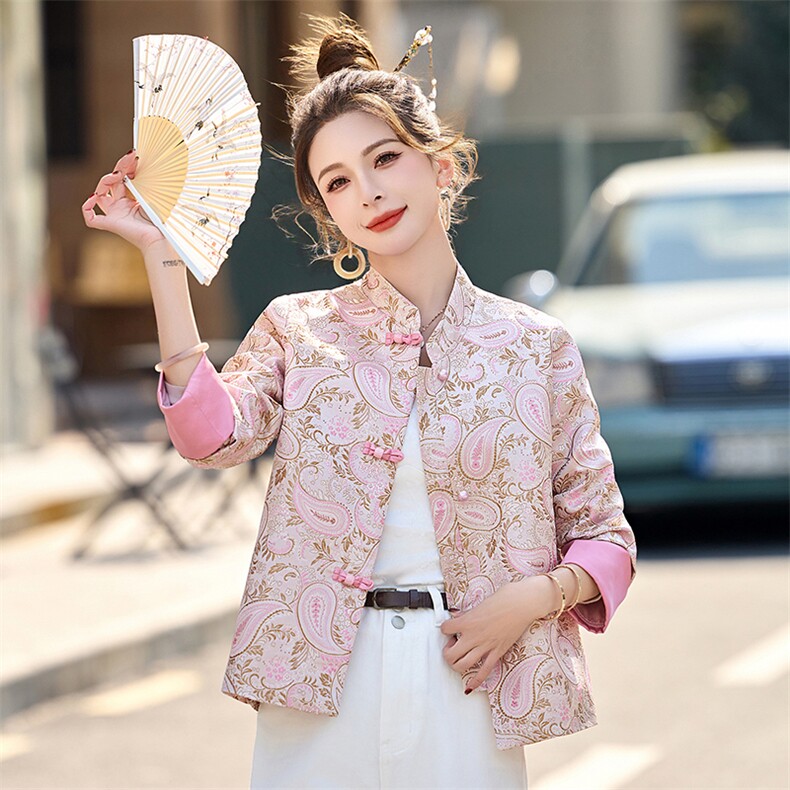 新中式国风小个子提花短款外套女2025春秋新款洋气小香风唐装上衣,女装短外套,依如秀(原杭风阁)