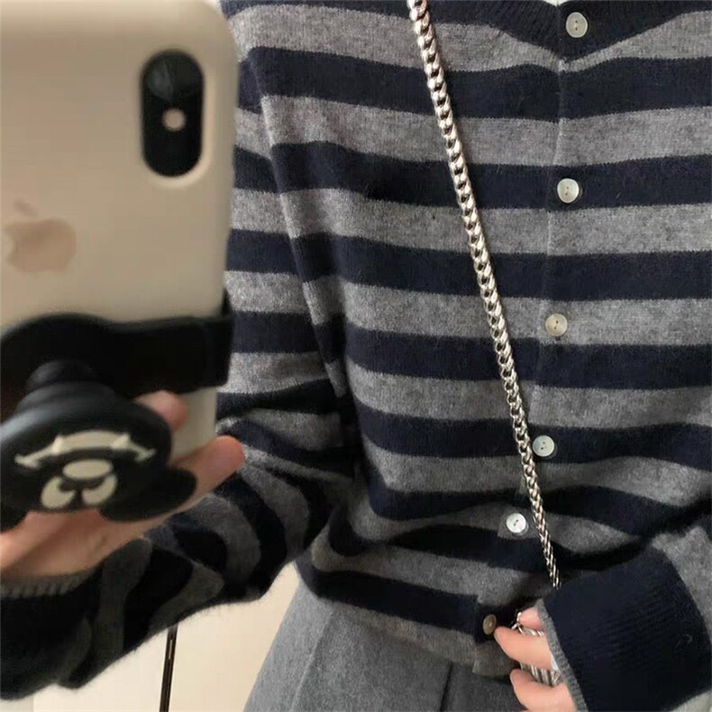 修身显瘦百搭羊毛针织衫条纹女款长袖,针织衫/毛衣,泰沅羊绒