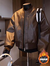 网图现货加厚棉衣美式潮流皮夹克外套男短款机车棉服皮衣特P80，男装夹克，电商C306-1
