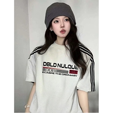抖音得物品质二开240克宽松纯棉美式潮牌印花三条杠中性风短袖T恤，男装T恤，电商A486-1