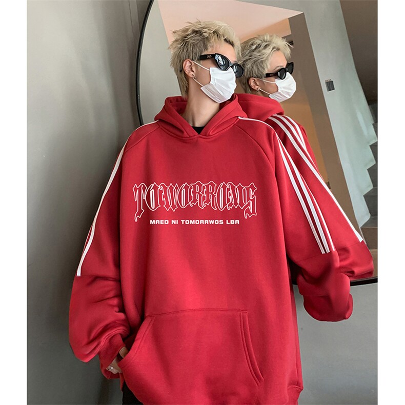 抖音得物供货提供视频秋冬重磅美式宽松织带连帽卫衣0455，男装卫衣，电商A486