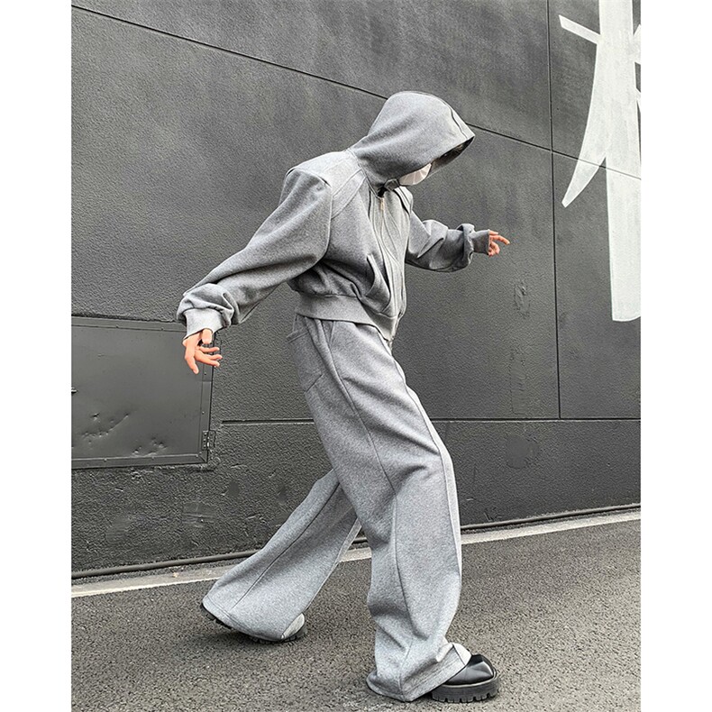 24秋冬男士设计感垫肩短款休闲运动卫衣套装TZ07-衣服p105裤子p68图片