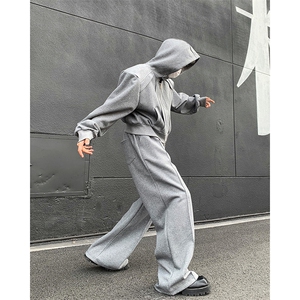 24秋冬男士设计感垫肩短款休闲运动卫衣套装TZ07-衣服p105裤子p68图片