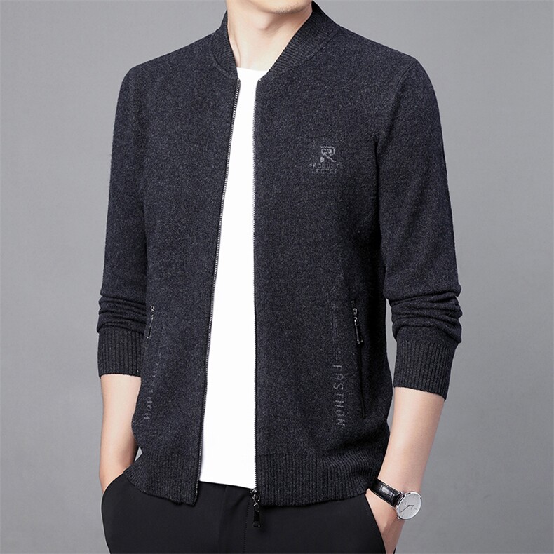 CM61092钱塘2020-2冬季厚款商务休闲中年男士立领开衫羊毛衫P170,男装针织衫/毛衣,钱塘207-2
