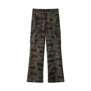 美式高街迷彩工装裤多口袋大码拼接微喇裤男K24054-特P58控108图片