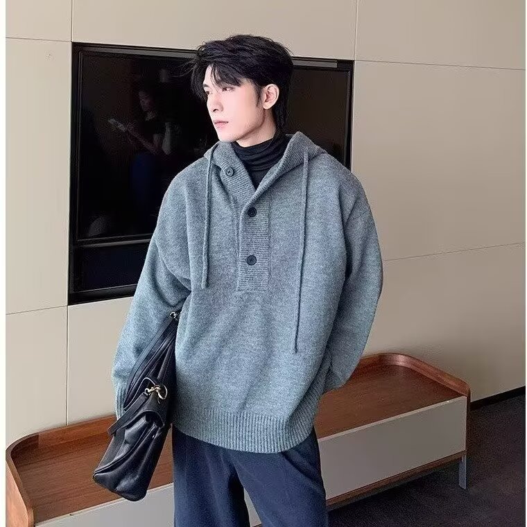 韩式慵懒风连帽毛衣男女宽松简约百搭情侣半开衫针织衫文艺流行,男装针织衫/毛衣,星座1210-1