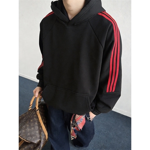 春装新款高品质 男女美式高街结构全棉纯色宽松织带连帽卫衣CM23图片