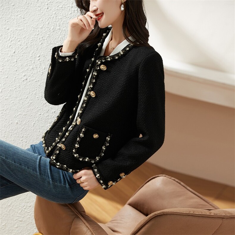 现货90白鹅绒小香风羊毛手工钉珠外套款号88603-P295K419,女装羽绒服,浙宝305