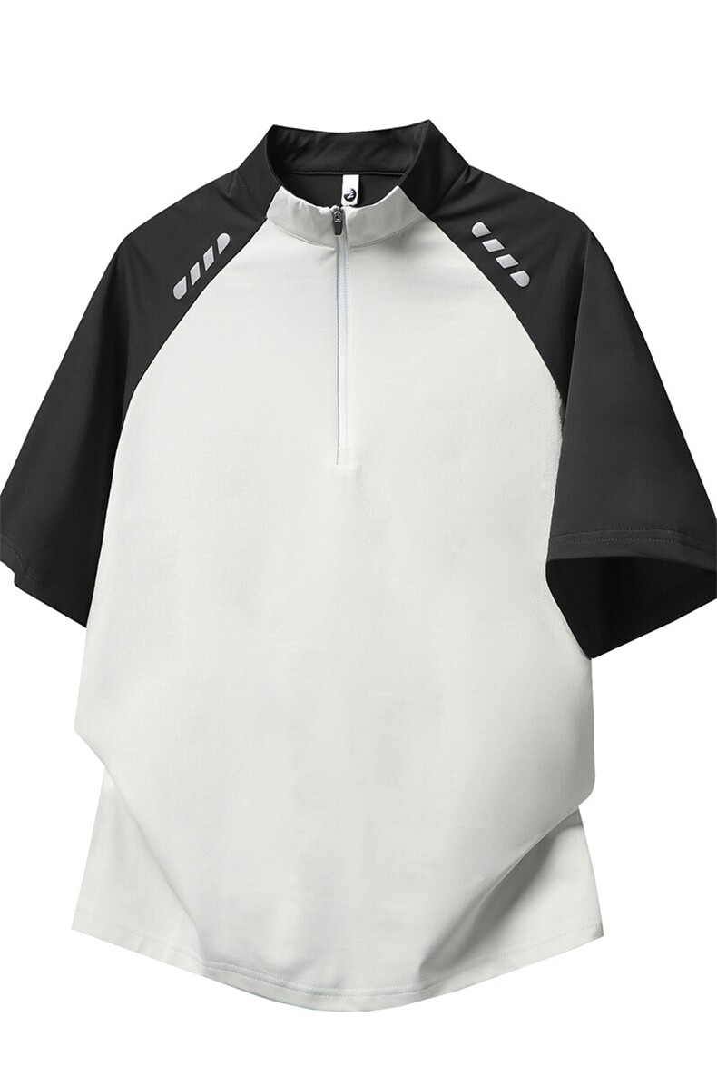 半拉链拼接速干短袖夏季宽松凉感冰丝T恤M-5XLFST569特p25控48,男装T恤,电商B219B