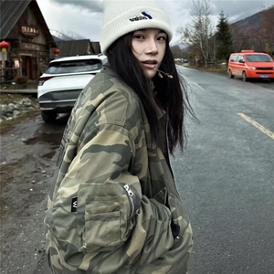 假两件迷彩飞行夹克棉服冬季美式街头潮牌欧美棉衣棒球服外套图片