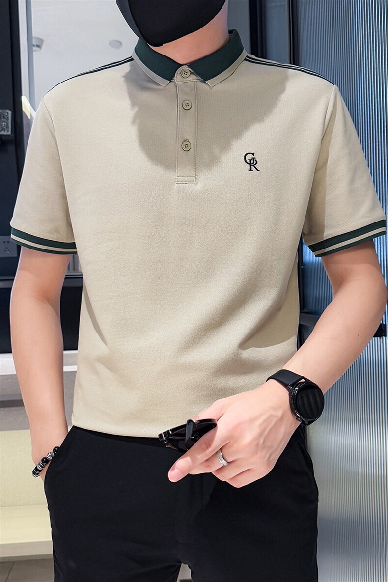 2025夏季主推新款撞色字母刺绣时尚短袖T恤翻领Polo衫A3104-P48,男装T恤,电商D342