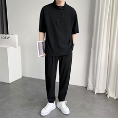 简约纹理压皱宽松休闲两件套轻薄直播套装TZ25/P100控149，男装休闲套装，电商A243