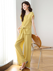 欧货2025夏季新款时尚系带收腰高级感无袖马甲+阔腿裤两件套女潮，女装套装/套裙，韩宇舍