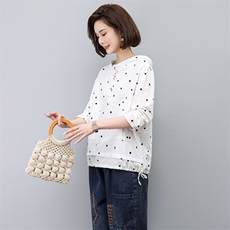 2024春秋季时尚简约大方气质优雅显瘦休闲潮流花色棉麻上衣，女装衬衫，独衣靓