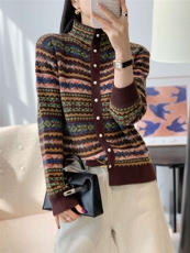 2025年秋季时尚百搭通勤简约休闲民族风开衫，女装针织衫/毛衣，九戎