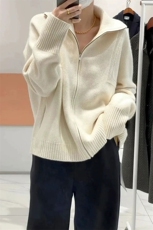 半开领拉链羊毛衫女套头翻领宽松慵懒风毛衣针织打底衫显瘦，女装羊毛衫，唯若美羊绒