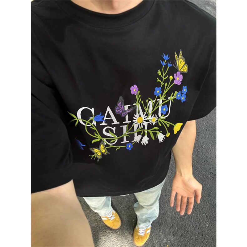 网图有货美式藤蔓花卉刺绣t恤男女夏季宽松情侣半袖上衣A410-P35,男装T恤,星座1505