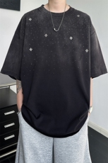 8XL-M满天星轻奢烫钻宽松版落肩纯棉短袖T恤新款夏百搭上衣DX337，男装T恤，电商D206-1