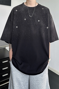 8XL-M 满天星轻奢烫钻宽松版落肩纯棉短袖T恤新款夏百搭上衣DX337图片
