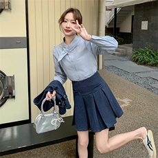 法式小香风衬衫马甲套装女2025年春季新款高腰显瘦半身裙三件套，女装套装/套裙，1D102-1
