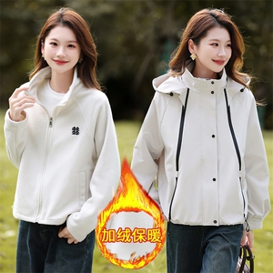户外休闲连帽三合一冲锋衣外套女2025冬季加绒宽松百搭派克服棉服图片