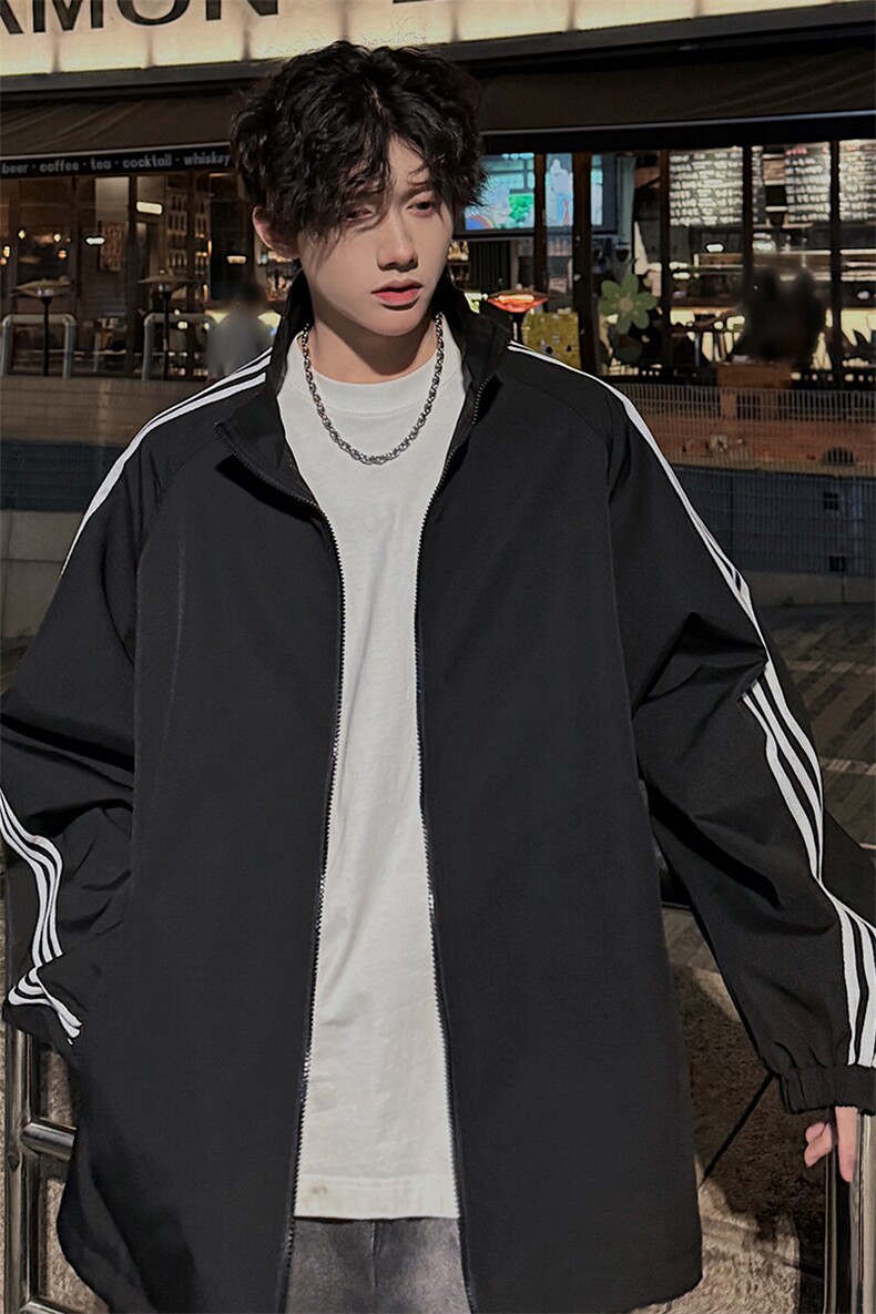 正反两面穿夹克男款春秋季美式复古满天星外套条纹拼接立领上衣服,男装夹克,电商A001-1