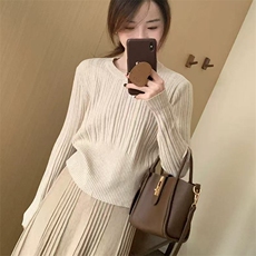 秋冬新款纯色针织圆领套头上衣时尚百搭，女装针织衫/毛衣，泰沅羊绒