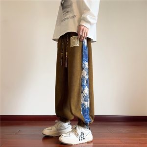新中式小熊灯芯绒裤子男秋冬大码宽松束脚休闲长裤 M-5XL P45控58图片