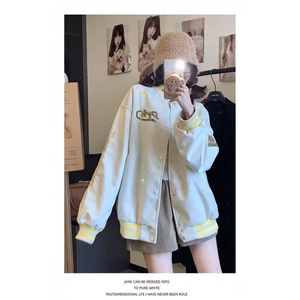 美式潮牌棒球服春秋新款撞色刺绣女高街宽松休闲小众夹克外套百搭图片