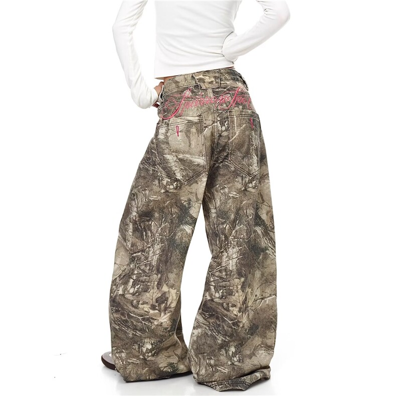 W11042-P58网图现货春季美式复古重工树枝纹宽松长裤阔腿工装裤，男装工装外套，星座1608