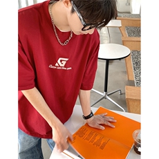 港风字母刺绣多色短袖T恤男DT77778P22块特价控45：供抖音视频，男装T恤，星座227-7