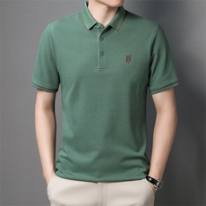 短袖t恤男翻了刺绣半袖上衣服夏季中年男士休闲纯色百搭体恤衫，男装T恤，电商B212（原钱塘6029）