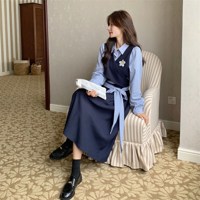 26春新款现-学院风法式收腰显瘦长袖衬衫裙2603-P150K248图片
